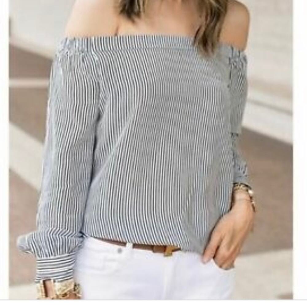 CABI Brigitte Off The Shoulder Striped Blouse Silk Women's XS